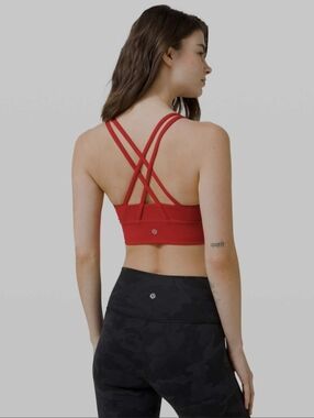 Lululemon Energy Bra Long Line Size 10 Color Red/Orange